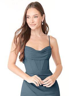 Azazie Mai Bridesmaid Dresses Twilight Sheath Pleated Chiffon Dress image5