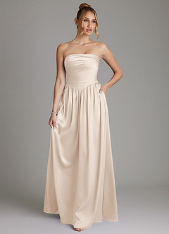Azazie Zena Bridesmaid Dresses White Alabaster A-Line Strapless Stretch Satin Dress image1