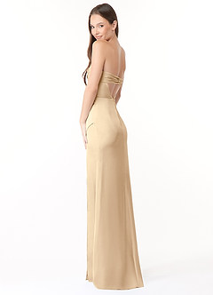 Azazie Leonis Bridesmaid Dresses Champagne Mermaid Pleated Stretch Satin Convertible Dress image7