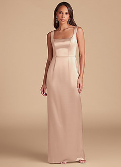 Azazie Flori Bridesmaid Dresses English Rose Sheath Side Slit Metallic Satin Dress image2