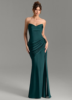 Azazie Zorah Bridesmaid Dresses Pine Mermaid Corset Stretch Satin Convertible Dress image3