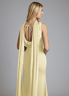 Azazie Tallie Bridesmaid Dresses Lemon Sorbet Mermaid Pleated Stretch Satin Dress image3