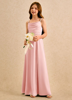 Azazie Chamomile Girls Formal Robe Demoiselle D'honneur Fillette Robe Trapèze en Satin extensible Plissée Rose Poudré image3