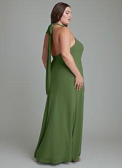 Azazie Velli Robes de demoiselle d'honneur Robe Sirène en Mousseline de soie Col haut Olive image13