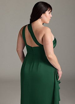 Azazie Maive Bridesmaid Dresses Dark Green Sheath Ruched Stretch Satin Dress image12