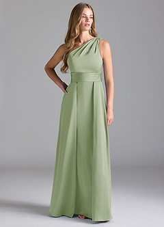 Azazie Dallas Robes de demoiselle d'honneur Robe Trapèze en Satin extensible Ue épaule Vert Sauge image3