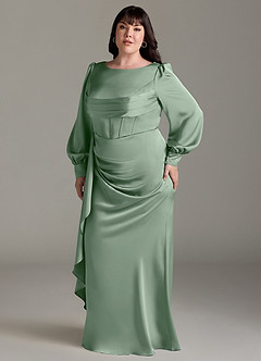 Azazie Raye Bridesmaid Dresses Matcha Mermaid Long Sleeve Stretch Satin Dress image10