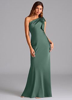 Azazie Yuanna Bridesmaid Dresses Eucalyptus Mermaid One Shoulder Stretch Satin Dress image3