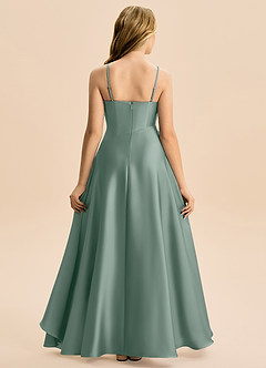 Azazie Eirlys Junior Silver Sage A-Line Pleated Stretch Satin Dress image2