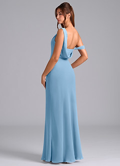 Azazie Madelyn Jurken voor bruidsmeisjes Converteerbaar Jurk van Chiffon met Zeemeermin Off the Shoulder Staal Blauw image6