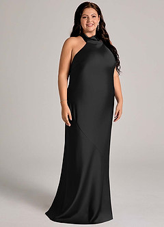 Azazie Velli Bridesmaid Dresses Black Mermaid High Neck Stretch Satin Dress image9
