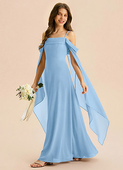 Azazie Moana Junior A-Linie Plissee Chiffon Kleid Puderblau image2