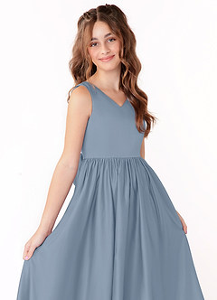 Azazie Hathaway Junior Dusty Blue A-Line Bow Matte Satin Dress image5