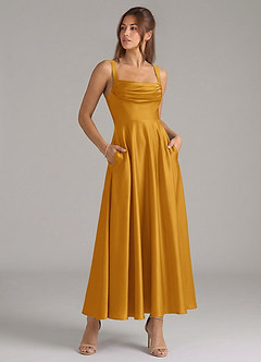 Azazie Shaude Suknie dla druhen Linia A Pofałdowany Satyna elastyczna Długość kostki Sukienka image3