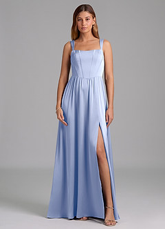 Azazie Rosaline Bridesmaid Dresses Ice A-Line Side Slit Stretch Satin Dress image3