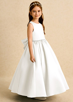 Azazie Daisies Flower Girl Dresses Ivory Ball-Gown Bow Matte Satin Dress image3