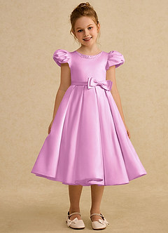 Azazie Pearl Flower Girl Dresses Candy Pink Ball-Gown Pleated Matte Satin Dress image5