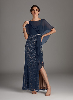 Azazie Lemus Mother of the Bride Dresses Dark Navy Taupe Sheath Sequins Chiffon Dress image3