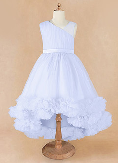 Azazie Lottie Flower Girl Dresses Lavender A-Line One Shoulder Satin Dress image5
