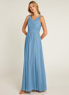 Azazie Pierrette Bridesmaid Dresses Steel Blue A-Line Pleated Chiffon Dress image3