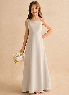Azazie Jaella Girls Formal Abiti da Ragazza di Fiori Abito A-Line in Chiffon Plissettato Alabastro Bianco image5