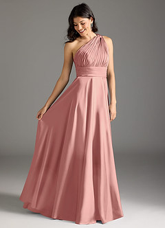 Azazie Charlize Robes de demoiselle d'honneur Robe Trapèze en Satin extensible Ue épaule Rosette image2