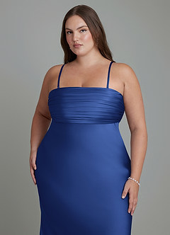 Azazie Saylor Abiti da Damigella Abito Sirena in Raso Elasticizzato Senza Spalline Blu Reale image17