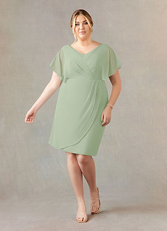 Azazie Julia Mother of the Bride Dresses Dusty Sage Sheath V-Neck Pleated Chiffon Dress image6