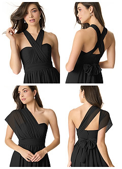 Azazie Olani Bridesmaid Dresses Black A-Line Off the Shoulder Chiffon Convertible Dress image8