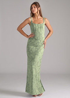 Azazie Kenna Vestidos de damas de honor Vestido de Agave de Devorado Floral de Corte Recto con Corte Lateral image5