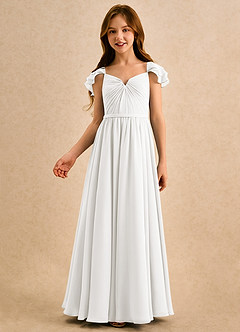 Azazie Meimei Girls Formal vestidos de niña de las flores Vestido de Marfil de Gasa de Corte en A con Plisado image3