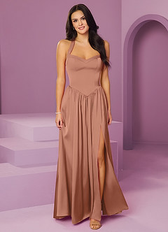 Barbie ♥ Azazie Bridesmaid Dresses Bronzer A-Line with Pockets Stretch Satin Dress image1