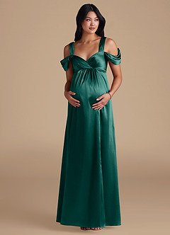 Azazie Rhea Maternity Bridesmaid Dresses A-Line Pleated Metallic Satin Floor-Length Dress image6