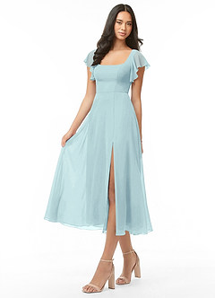 Azazie Bondi Bridesmaid Dresses Sea Glass A-Line Ruched Chiffon Dress image3