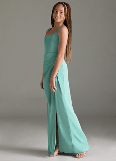 Azazie Mero Junior Aqua Mermaid Pleated Stretch Satin Dress image4