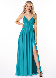 Azazie Elsy Vendita Finale Abito A-Line in Chiffon Pizzo Giada image1