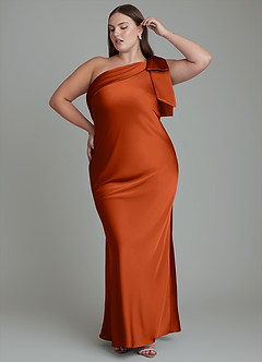 Azazie Yuanna Bridesmaid Dresses Paprika Mermaid One Shoulder Stretch Satin Dress image11