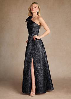 Azazie Easton vestidos de madre de la novia Vestido de Negro de Jacquard de Corte en A con Hombro unilateral image2