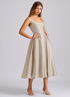 Azazie Amalie Bridesmaid Dresses Frost A-Line Pleated Stretch Satin Dress image4