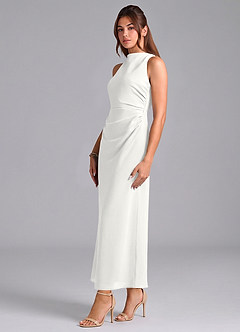 Azazie Evadne 신부 들러리 드레스 쉬스 주름진 쉬폰 발목 길이 드레스 image4