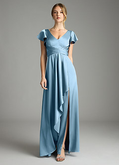 Azazie Omari Bridesmaid Dresses Steel Blue A-Line Stretch Satin Dress image3