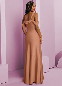 Barbie ♥ Azazie Vestidos de damas de honor Vestido de Bronceador de Satén Elástico de Corte Recto con Plisado image2