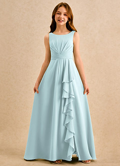 Azazie Chibi Girls Formal Sukienki dla dziewczynek sypiących kwiaty Linia A Pofałdowany Szyfon Długość podłogi Sukienka image3