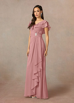 Azazie Snapdragon Abiti per la Madre della Sposa Abito A-Line in Chiffon Increspato con Scollo a V Rosa Polverosa image2