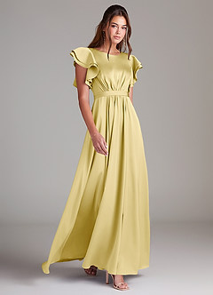 Azazie Daphne Modest Bridesmaid Dresses A-Line Ruched Stretch Satin Floor-Length Dress image3