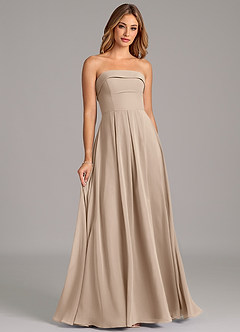 Azazie Lucienne Bridesmaid Dresses Taupe A-Line Strapless Chiffon Convertible Dress image3