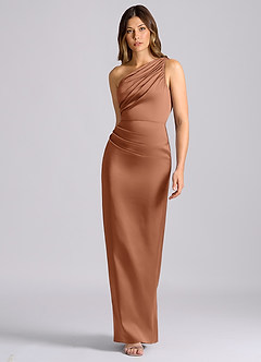 Azazie Akilah Brudtärnklänningar Klä av Sjöjungfru i Stretch Satin Ena axeln Bronzer image4