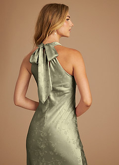 Azazie Doretta Bridesmaid Dresses Olive Floral Jacquard Mermaid Pleated Floral Jacquard Dress image5