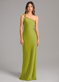 Azazie Monroe Brudtärnklänningar Klä av Sjöjungfru i Stretch Satin Ena axeln Citrongräs image4