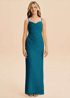 Azazie Mai Junior Vestido de Azul Tinta de Gasa de Corte Recto con Plisado image3